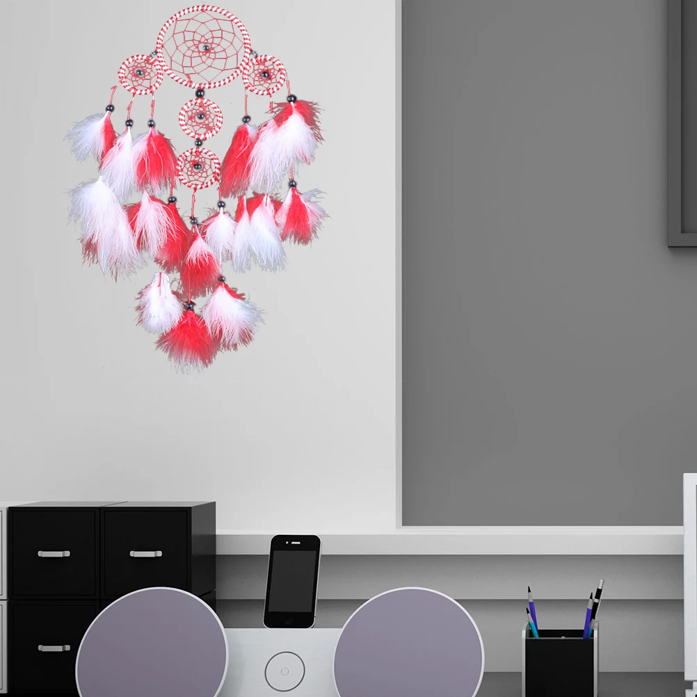 Традиционный красивые декоративные ручной работы пять кольца Dream Catcher с перьями