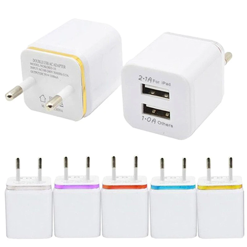 Зарядное устройство для мобильного телефона с двумя USB разъемами 5V2.1A/1A EU US Plug