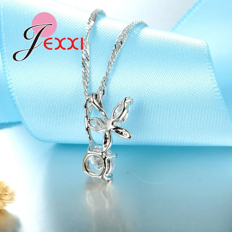 

Sweater Pendant Round Crystal 925 Sterling Silver Long Chain Necklace Beautiful Butterfly Fairy Jewelry For Elegant Women