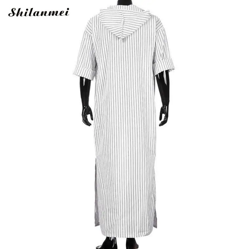 Jubah одежда для мужчин белый Мусульманский Исламский абаи Арабский Кафтан с капюшоном полосатый длинный рукав халат Свободные повседневные Карманы мусульманский