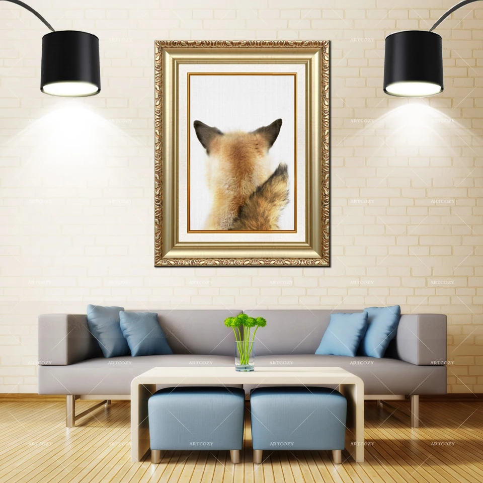 

Artcozy Golden Frame Abstract Wolf Back For Home Decoration Waterproof Canvas Painting