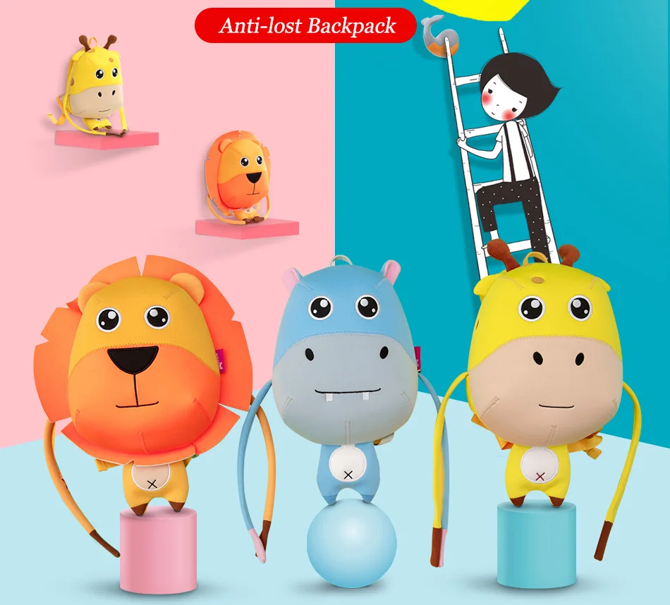 NOHOO рюкзак Bayby 3D для малышей, детский школьный рюкзак, Детский водонепроницаемый рюкзак с рисунком льва, бегемота, сумки для детского сада для мальчиков и девочек