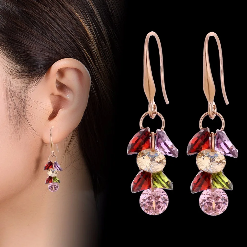 Женские серьги-капельки Manxiuni Разноцветные серьги золотого цвета с кристаллами