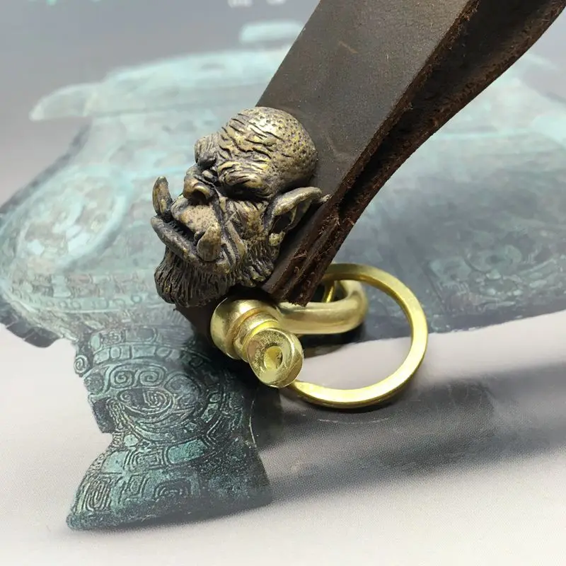 1 шт., креативный ретро брелок для ключей World Of Warcraft, ручная работа, кожа, чистая медь, автомобильный локомотив, EDC, брелок, аксессуары