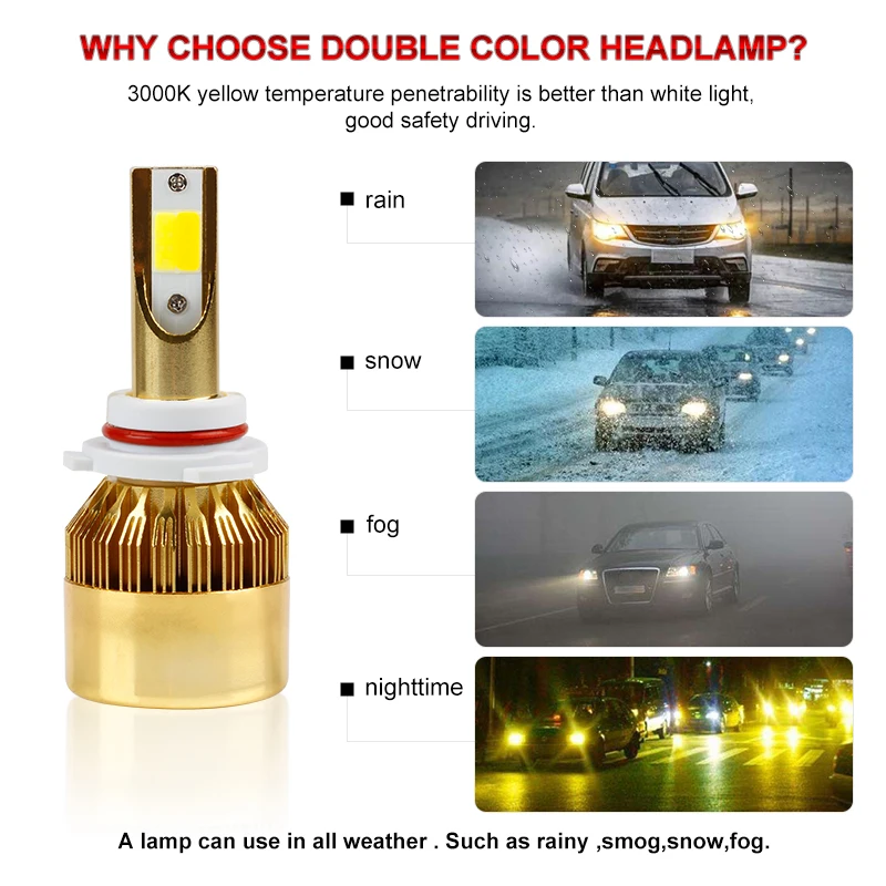 OKEEN двойной цвет H7 LED H4 светодиодные лампы фары H1 H3 H8 H11 3000K 6000K 4800LM Автомобильные