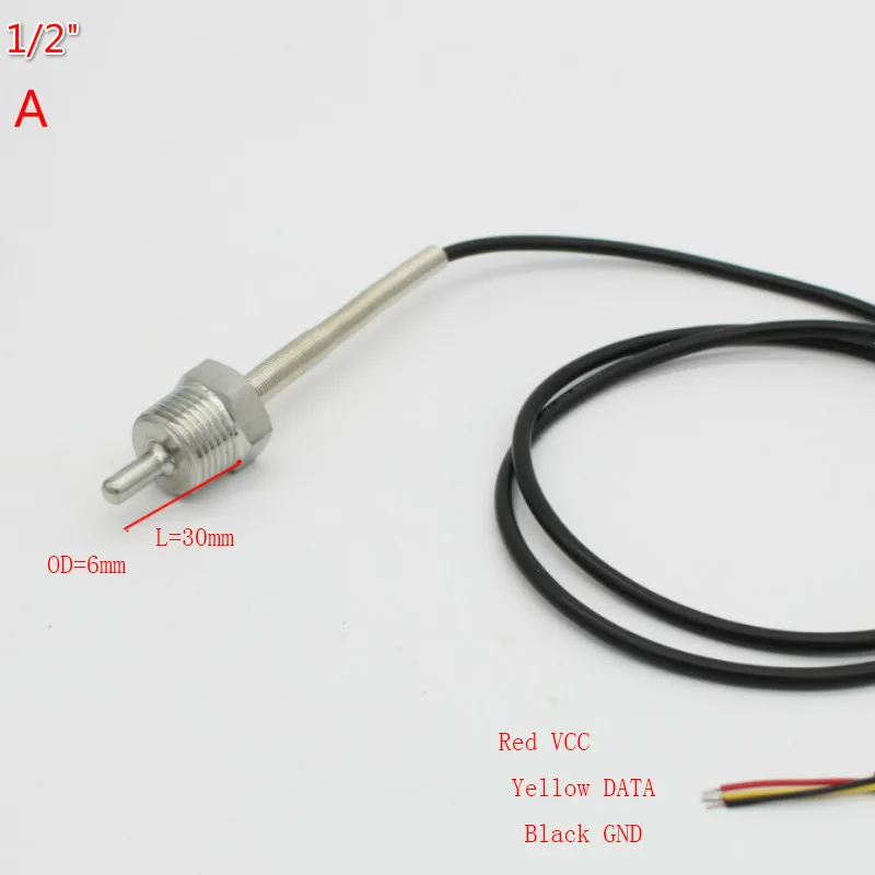 DS18B20 цифровой Температура Сенсор G1/2 &quot1/4&quot 3/4 &quotM10X1.5 M12X1 с наружной резьбой 1 м ПВХ