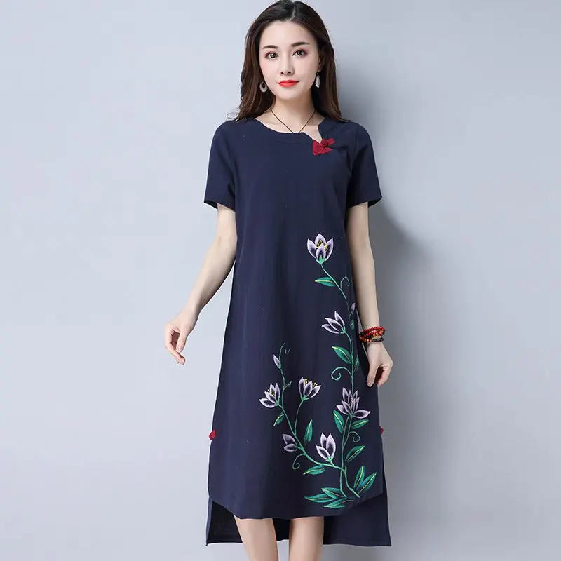 Summer dress 2017 новый китайский стиль хлопок белье vestidos femininas повседневная печать