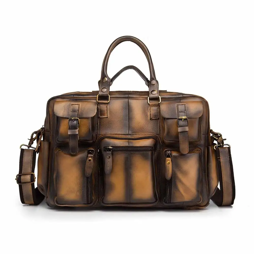 Crazy Horse, Кожаный Модный деловой портфель, сумка-мессенджер, мужской дизайн, для путешествий, для ноутбука, чехол для документов, сумка-тоут, портфель, сумка 3061-d - Цвет: light brown 2