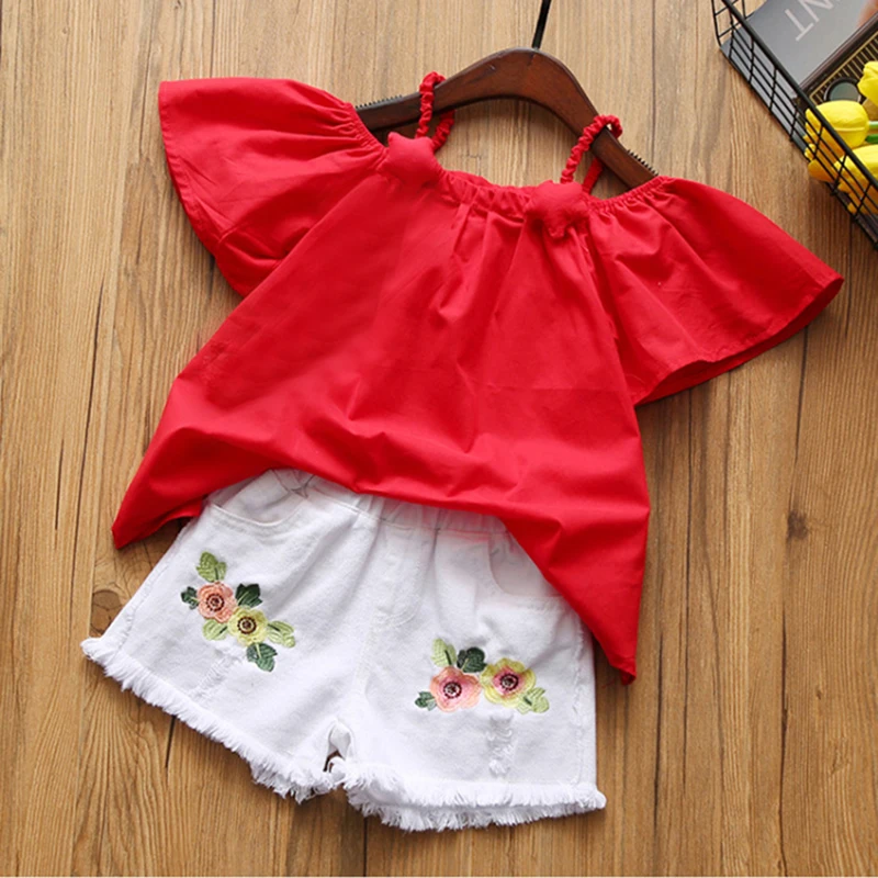 

Summer Clothing Set Children's T-shirt + Embroidered Shorts 2Pcs Kids' Wear Two-piece Fashion Kids Set Girls Clothing