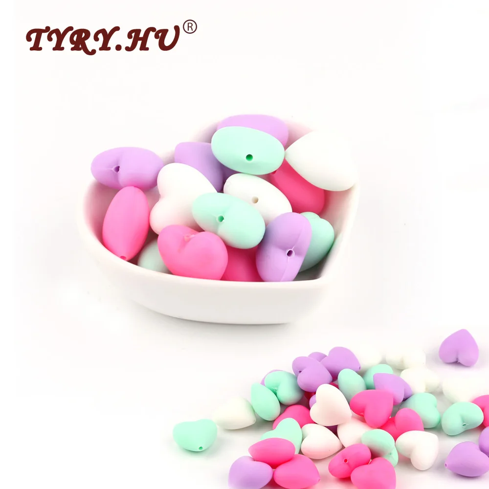 TYRY.HU 20Pcs Heart Silicone Teether Beads Baby Girl Favorites DIY Jewelry Bracelet Crib Toy Teething Nurse Bead | Мать и ребенок