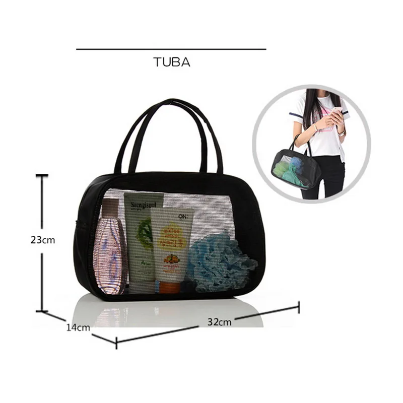 Urijk Black Romantic Mesh Net Waterproof Travel Bags Multifunctional Wash Bag Portable Shower Basket Shopping Storage Makeup | Дом и сад