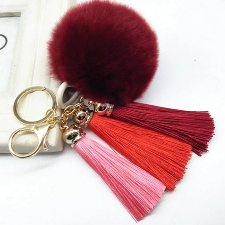 wine red Горячая Распродажа CuteTassel помпон-кисточка кулон-брелок для автомобиля меховой шар брелок Настоящий мех кролика плюшевый мех брелок держатель EH404 - Цвет: wine red