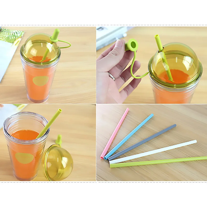 Двухслойная пластиковая бутылка для воды без БФА с соломенным соком кофе молока