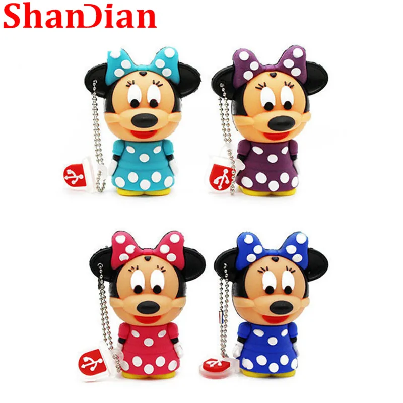 SHANDIAN minnie mouse Memory stick мультяшный флеш-накопитель 8gb pendrives 32g 64G mikey usb флеш-накопитель 16g usb мышь стильная цепочка для ключей
