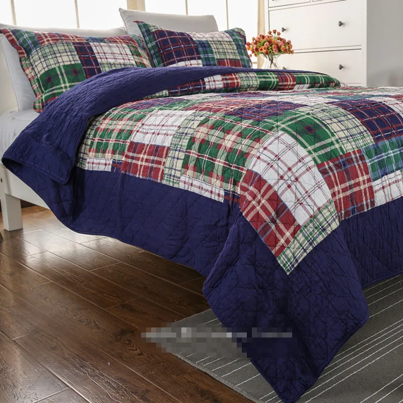 Free shipping British lattice plaid плед style 3pcs patchwork quilt full/queen size aircondition bed cover/bedspread bubu | Дом и сад