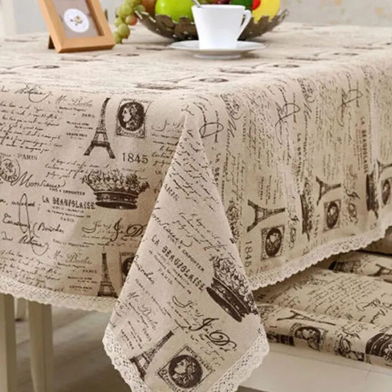 Прямоугольная льняная скатерть в стиле ретро британская открытка кружевная с