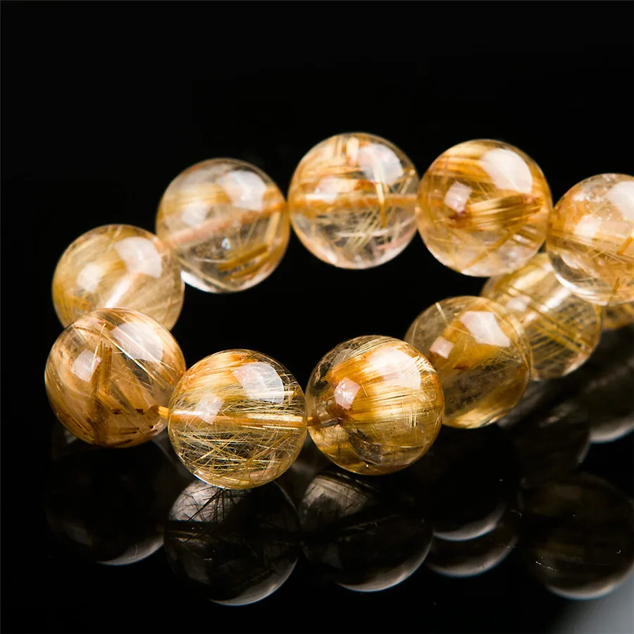14.5мм Естественный Золотой Rutilated кварцевых кристаллов Четкие круглые бусины