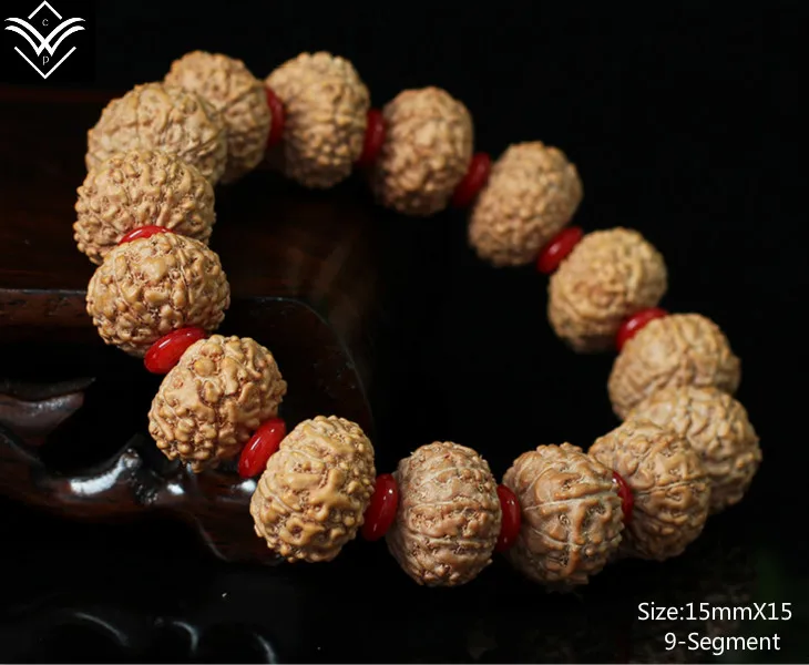 Rudraksha 9 сегмент 15mmX15 мясистая изысканная коллекция искусства Будда браслет из бисера Горячая Распродажа