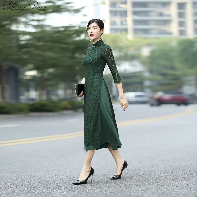Традиционное элегантное Кружевное облегающее длинное платье aodai из Вьетнама