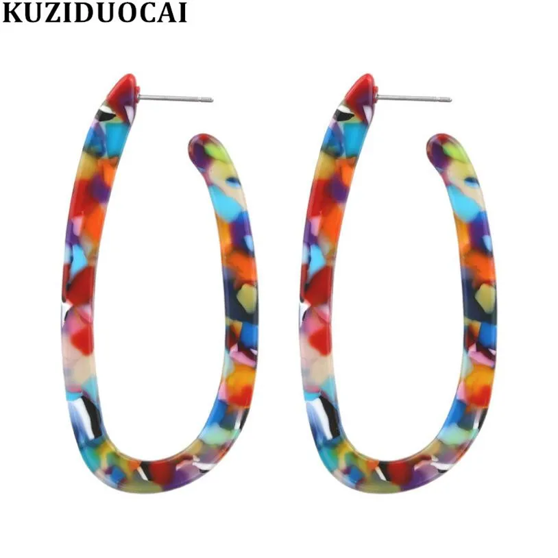 Kuziduocai New Fashion Jewelry P Acrylic Colorful Rainbow Oval Droplet U Shape Big Statement Drop Earrings For Women Brincos | Украшения и
