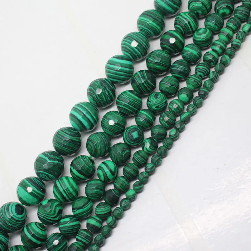 

Mini. order is $7! 4-12mm Faceted Manmade Green Malachite Round Loose Beads 15"