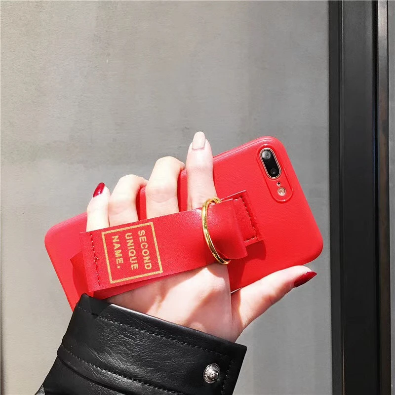 Korea ins Second Unique Name leather hot stamping letters logo luxury wristband soft TPU case for iphone 6 6s 7 8 plus 10 X |
