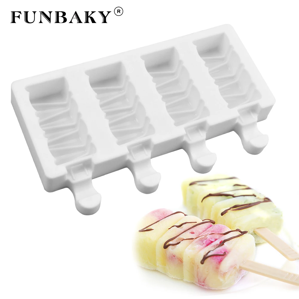 FUNBAKY 4 полости 3D силиконовая форма для мороженого формы с палочками|Мороженицы| |