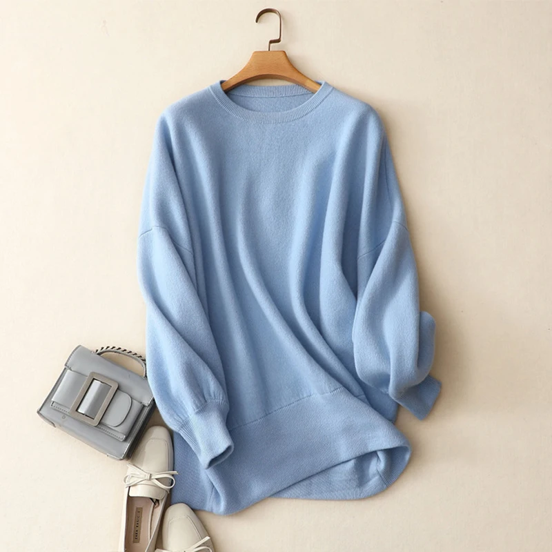 Shuchan Sweaters Womens 2018 Winter Women New Fashion Crew Neck Sweater 100% Cashmere Loose Pullover | Женская одежда