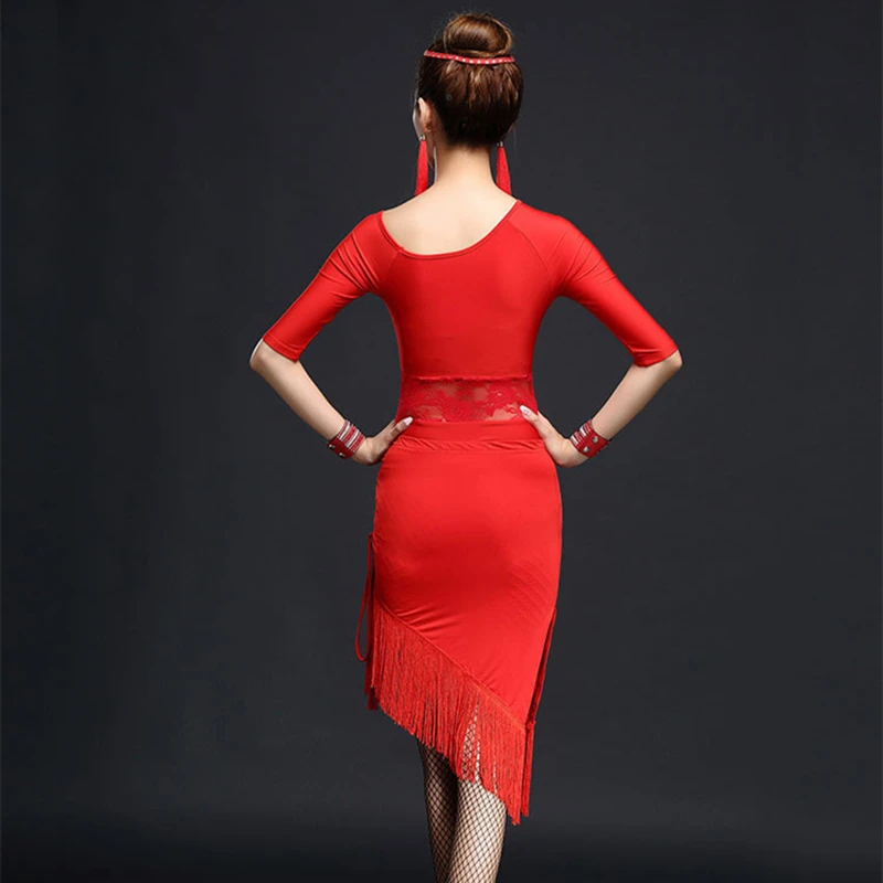 Женское платье с кисточками кружевное для латинских танцев танго ча-ча румбы -