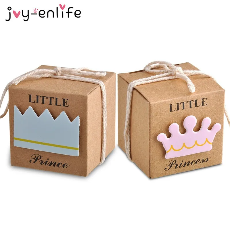 JOY-ENLIFE 20/40 шт. Baby Shower коробка конфет «Маленький принц», одежда/принцесса проект "Корона" крафт-бумаги Бумага Подарочная коробка День рождения Baby Shower поставки