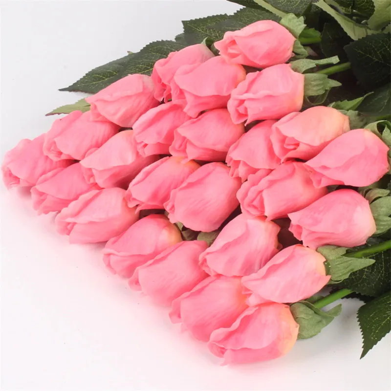 deep pink Настоящее сенсорный бутон розы 25 шт./лот из искусственного шелка Свадебные цветы букет украшения дома для Свадебная вечеринка или день рождения маленькие бутоны искусственные цветы тычинки цветов декор дома - Цвет: deep pink