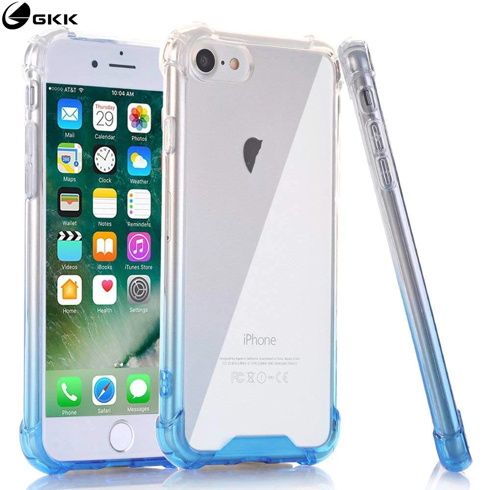 GKK Gradient for iPhone 7 Case 8 Plus X XR XS Clear Silicone Transparent Soft TPU PC Reinforced Airbag Cover Coque |