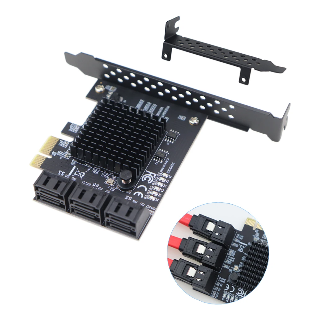 6-Порты и разъёмы PCIe 2,0x1 SATA III адаптер карты Marvell Чипсет Non-Raid для IPFS жесткого диска добычи полезных ископаемых и добавления SATA 3,0 устройств