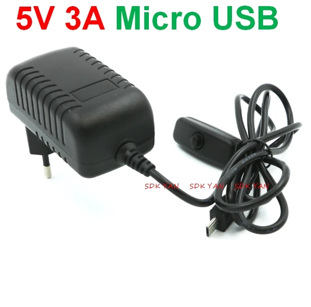 2 шт. 5V 3A ЕС Raspberry Pi 3 Питание кнопка переключения Micro USB Интерфейс мощность Зарядное