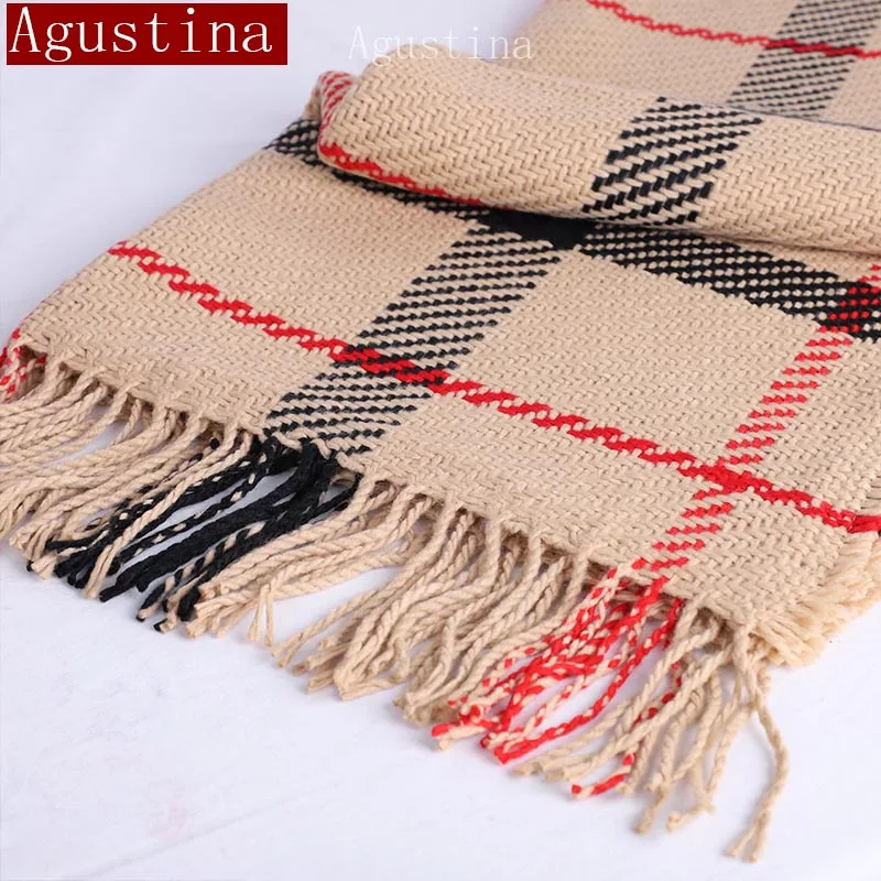 luxury scarfs fashion Plaid winter scarves poncho femme red Stripe knitted tassel scarf for women Black shawl schal pink scraf |
