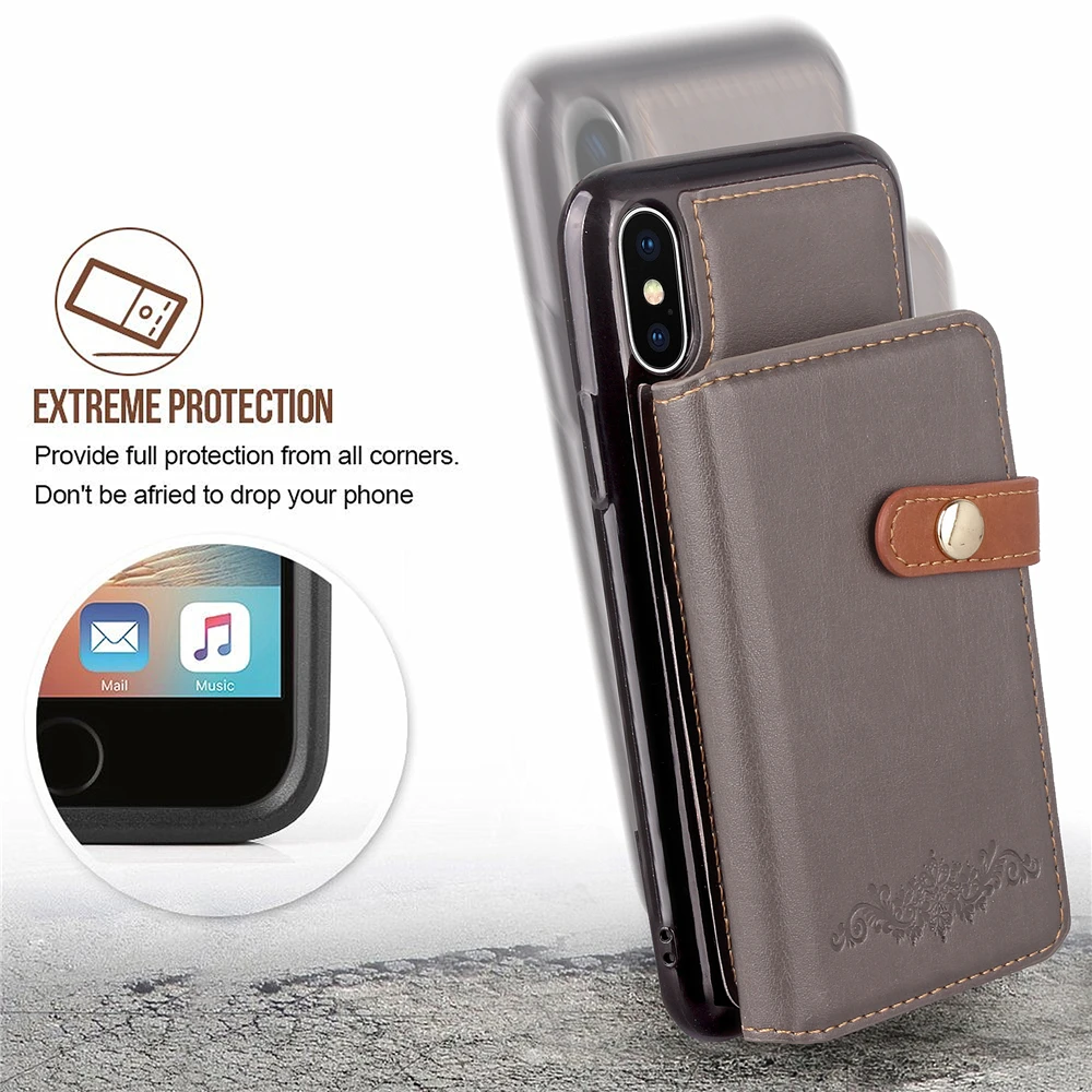 Ретро Съемная Искусственная кожа Multi Функция мобильный кошелек для iphone 8 Plus iPhone X 7