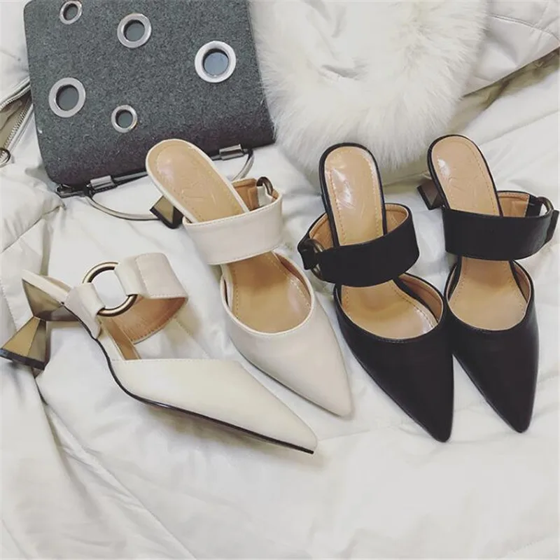 2018 женские тапочки на среднем каблуке без шнуровки модная обувь с пряжкой