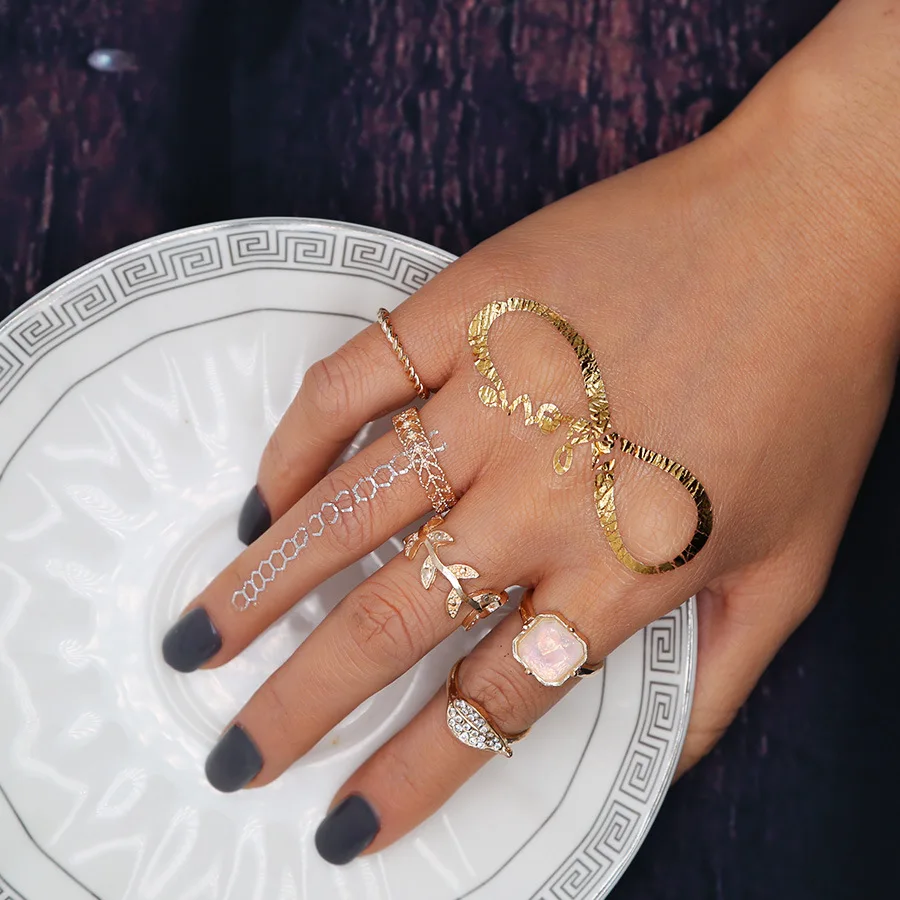 Boho Винтаж 5 шт./компл. золотой цвет миди комплекты колец мода кристалл лист