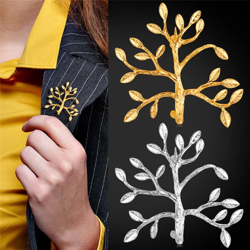 Брошь золотого цвета для мужчин и женщин модная нежная ветка дерева цветная