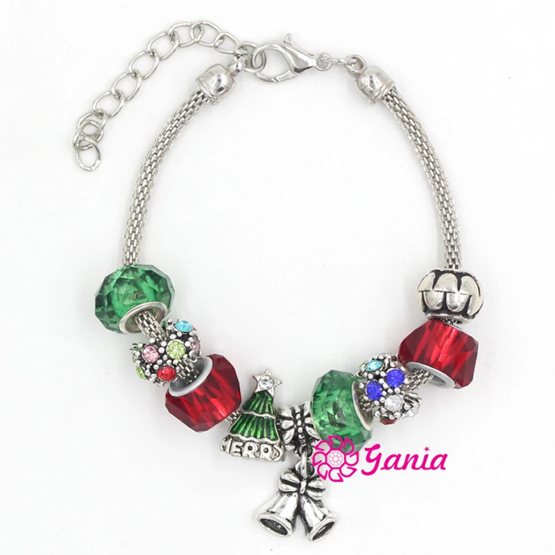 10 шт./лот оптовая продажа Рождественский женский браслет X'mas Tree Santa Bell
