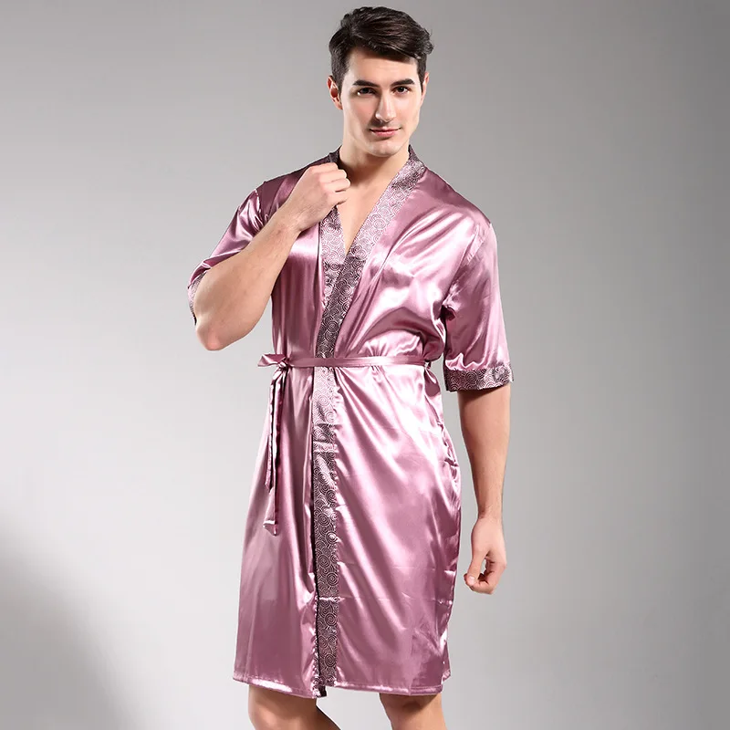 Китайская мужская пижама атласный Ночной костюм из вискозы повседневный мужской халат кимоно платье с цветочным принтом интимное белье Ночная рубашка