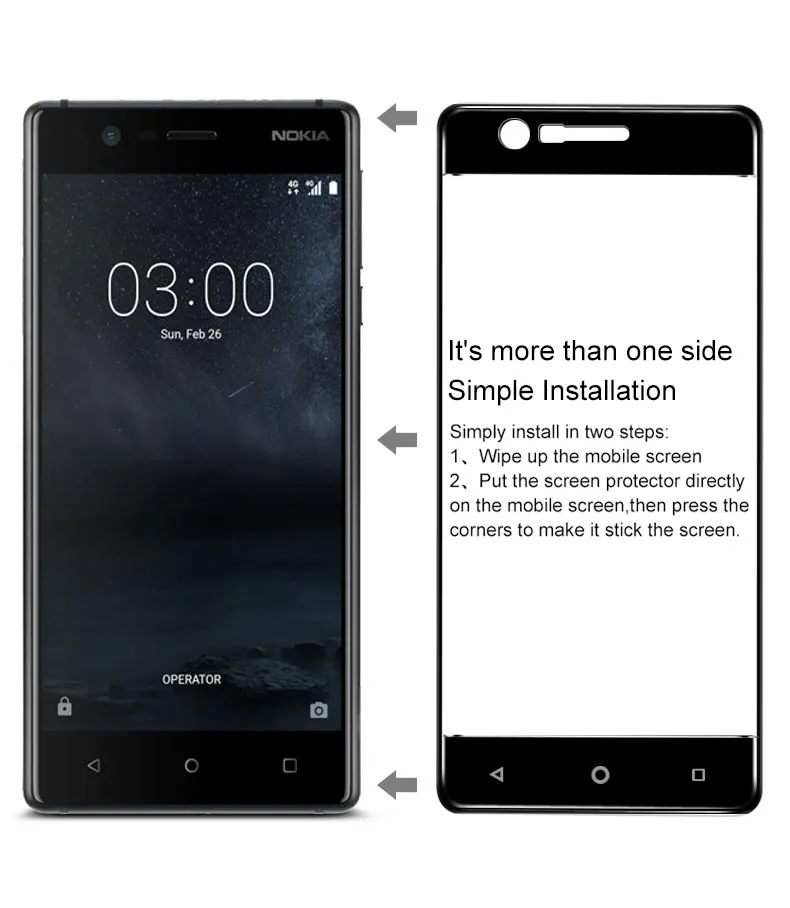 Полное покрытие закаленное стекло для Nokia 3 Защитная пленка для экрана для Nokia 3 стекло