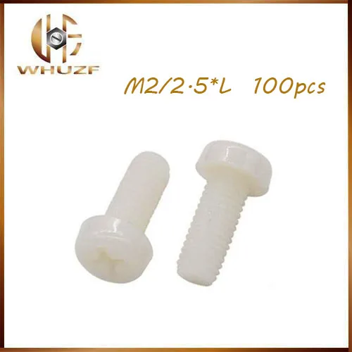 

Free shipping 100Pcs M2/2.5 Nylon Phillips Screws Round Cross Pan Head Screws Bolts M2/2.5*6/8/10/12mm