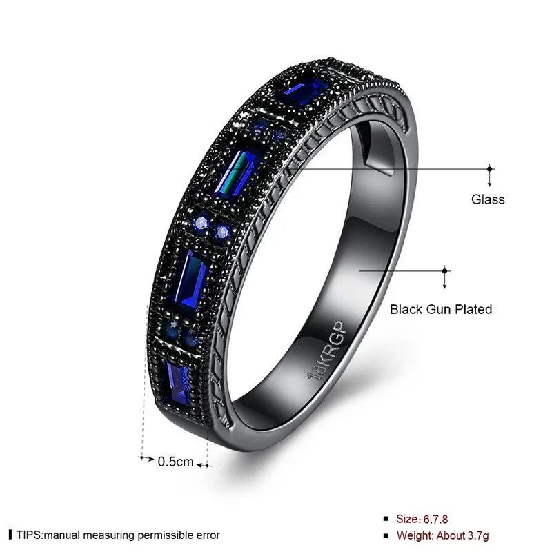 May Birthstone Ring Wedding Band Jewelry Vintage Black Gold Filled Blue AAA Zircon Birthday Gift | Украшения и аксессуары