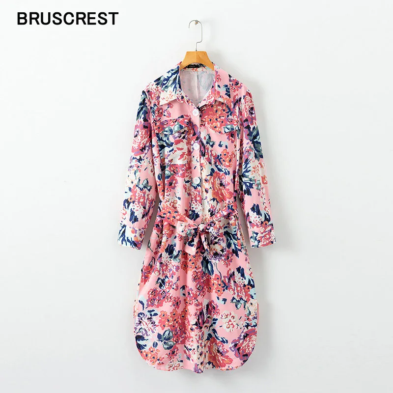 Boho винтажное цветочное розовое осеннее платье с длинным рукавом Повседневное