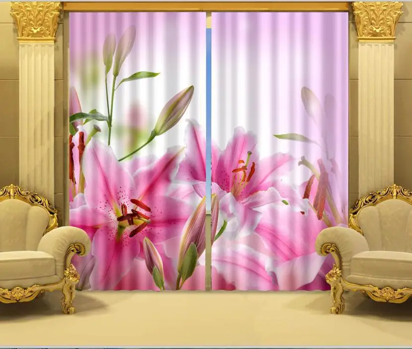 Лилия 3 d фото печать занавеска 100% Затенение|printed curtains|photo print curtainscurtains curtain |