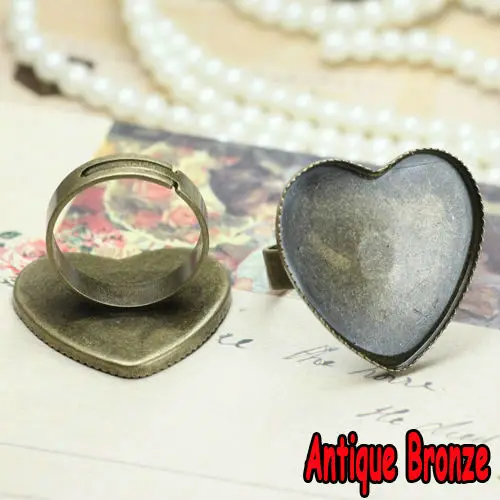 Min Quantity 100pcs Wholesale Antique Bronze/Silver Plated Ring Blank with 25mm Teeth edge Heart-shaped  Bezel Setting Tray