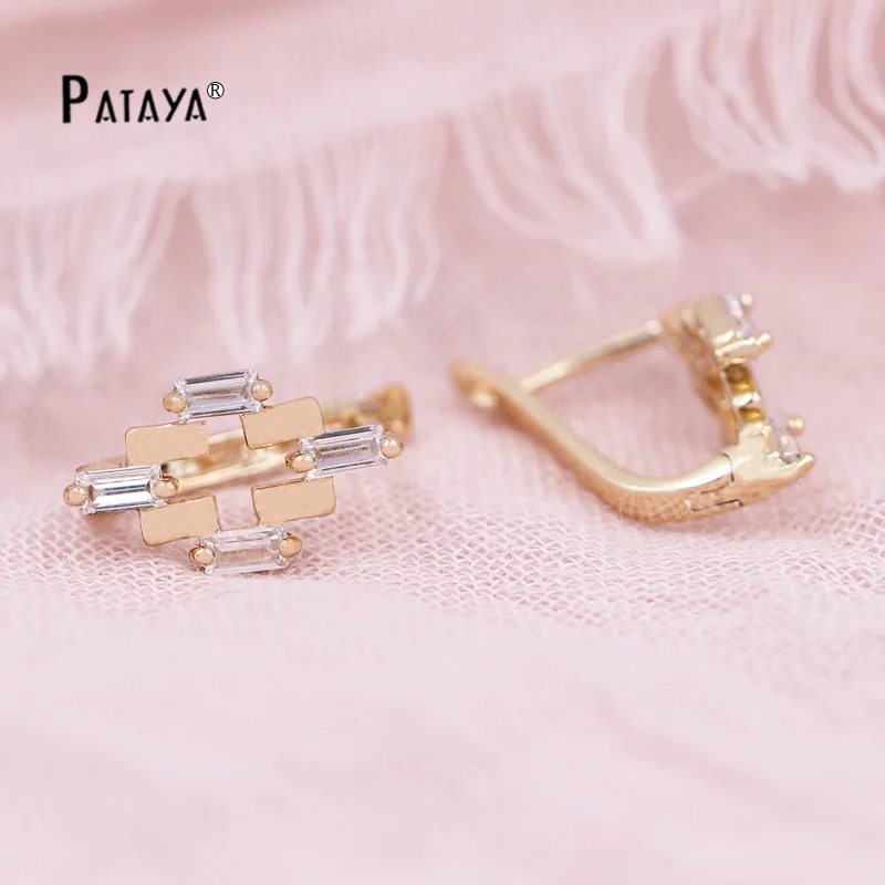 PATAYA Новые Классические этнические серьги 585 розовое золото четыре прямоугольника белый кубический цирконий богемные ювелирные изделия женские висячие серьги