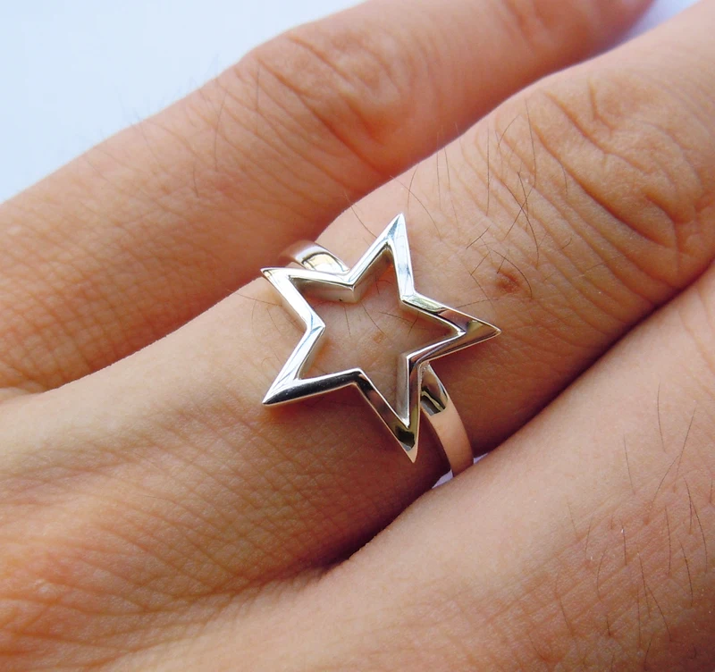 Твердые 925 пробы серебряная звезда кольцо | Украшения и аксессуары