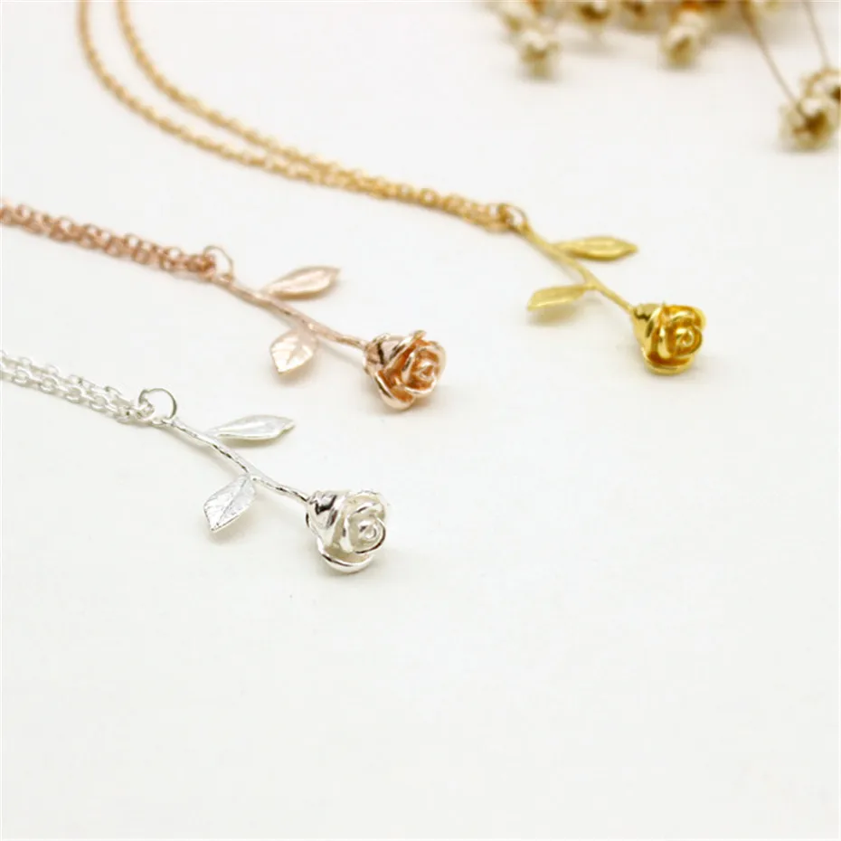 Relodi Personalized Rose Pendant Necklace Gold Statement Clavicle Chain for Women Valentine's Day Gift SP2511 |